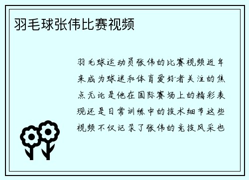 羽毛球张伟比赛视频
